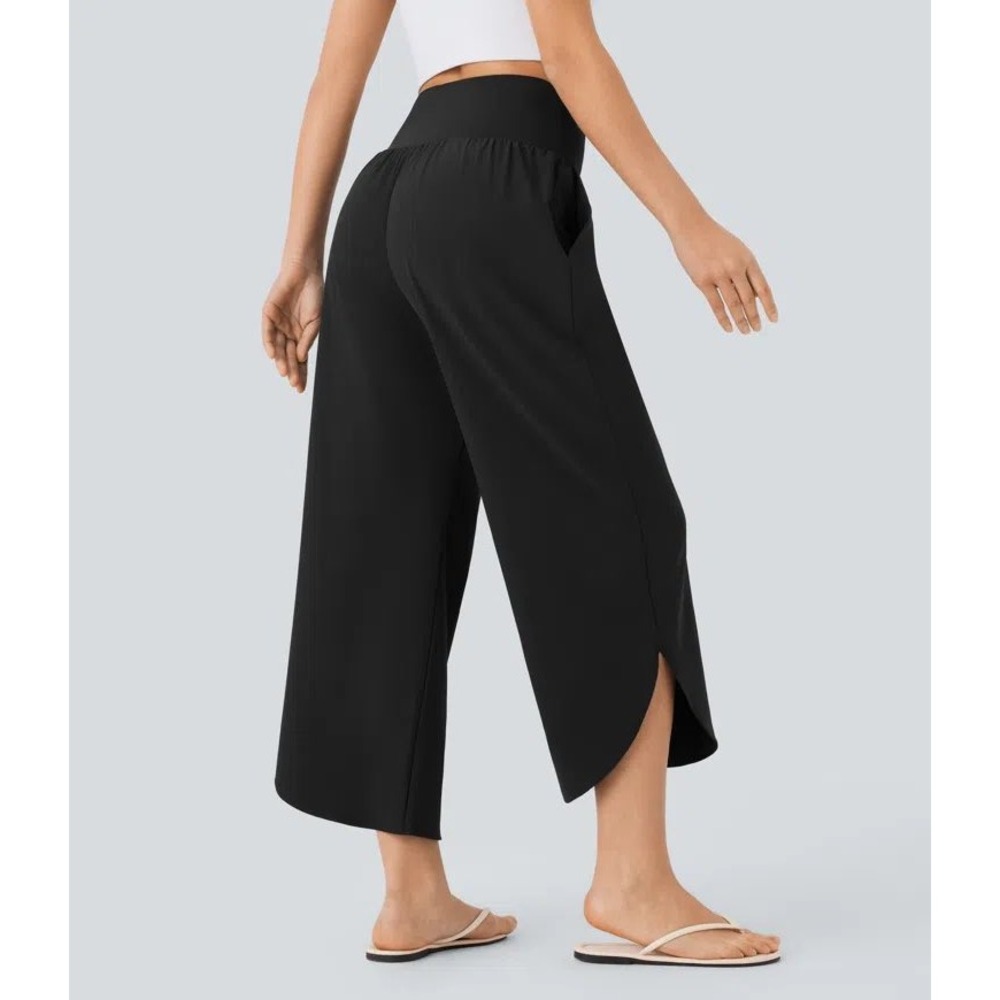 Halara Black High Waisted Tummy Control Split Hem Resort Cropped Pants Medium